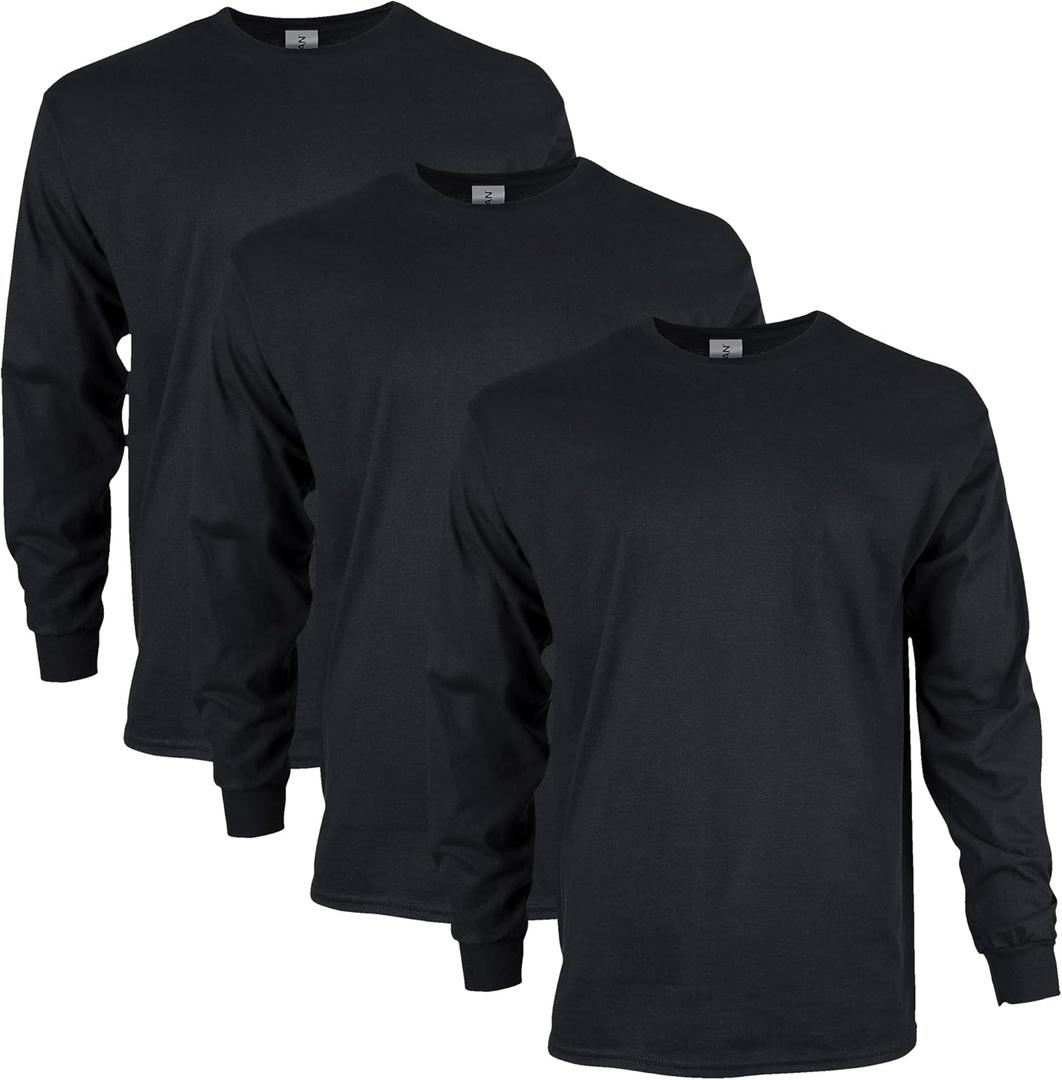 Gildan Adult Ultra Cotton Long Sleeve T-Shirt, Style G2400, Multipack (Small, Black (3-pack))