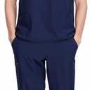 Uniforms World Louis Scrubs Set for Men Classic V-Neck Stretch Top & Jogger Pants Yoga Waistband, 8 Pockets (Blue, L)
