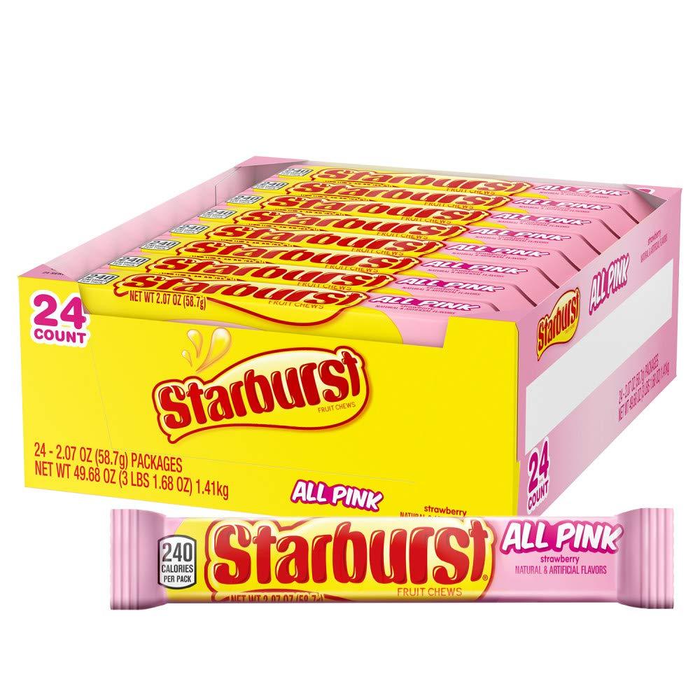 STARBURST All Pink Chewy Candy Bulk Pack, 24 Full Size Packs, Pink Candy Bulk Box (EXP 10/01/27)
