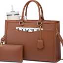 LOVEVOOK Laptop Tote Bag for Women, Office Work Bag Briefcase fit for 15.6 inch Laptop, Large Capacity Teacher Bag Handbag (Leather/Brown)