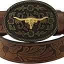 Verdusa Women's Vintage Western Leather Buckle Belt (Cow Brown)