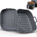 Square Silicone Air Fryer Liners 2 Pack, Compatible with Ninja AF141 181, 8.5 Inch Air Fryer Liners for COSORI 5-6.5 QT, Reusable Silicone Basket, Air Fryer Accessories (Gray)