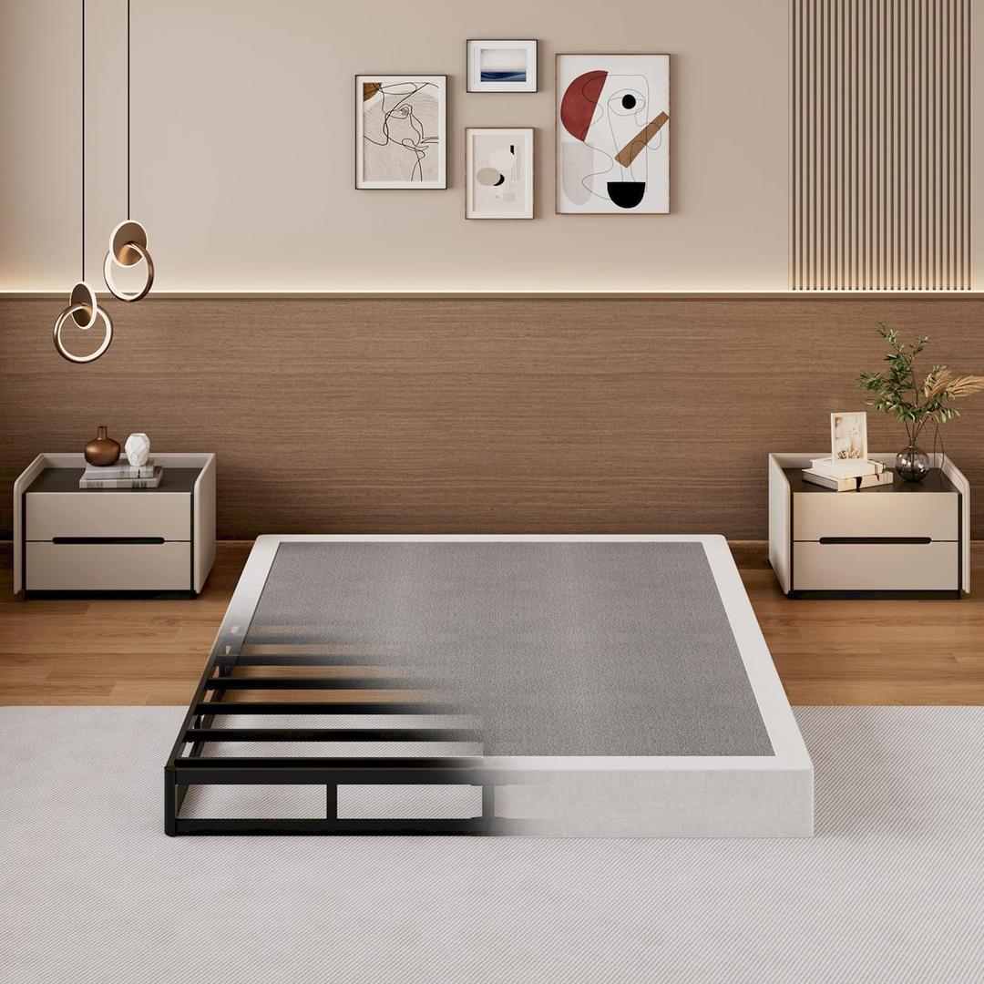 SHLAND 6 Inch Full Box Spring, Low Profile Full Size Box Spring Metal Frame Mattress Foundation with Fabric Cover, Easy Assembly