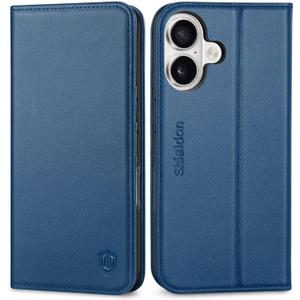 SHIELDON Genuine Leather Wallet Case for iPhone 17 5G 6.3-inch 2025 | RFID Blocking Credit Card Holder | Foldable | Magnetic | Kickstand | Shockproof Cover for Men Women | Royal Blue
