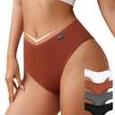 ASIMOON High Waisted Cotton Bikini Underwear for Women Sexy High Cut Cheeky Panties Ladies Stretch V Waist Panty (XX-Large, Multicolor 4 Pack)