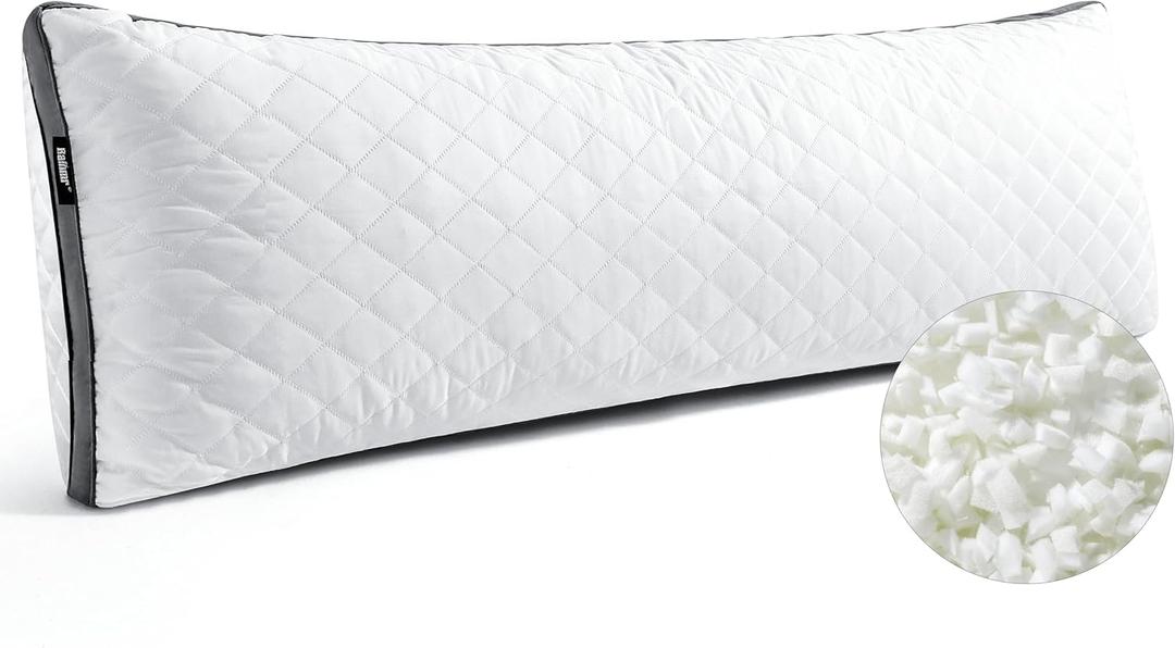 Shredded Memory Foam Thick Body Pillow, Breathable Extra-Firm Large Pillow for Side Sleep, 20 x 54 Inches Long Hugging Bed Pillows for Adults,Big Support Full Body Pillow for Sleeping (White)