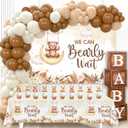 Teddy Bear Baby Shower Decorations - Baby Boxes with Letters,Boho Balloons,We Can Bearly Wait Backdrop,Cake Topper,Tablecloth for Baby Shower,Gender Reveal Party Supplies (Brown)
