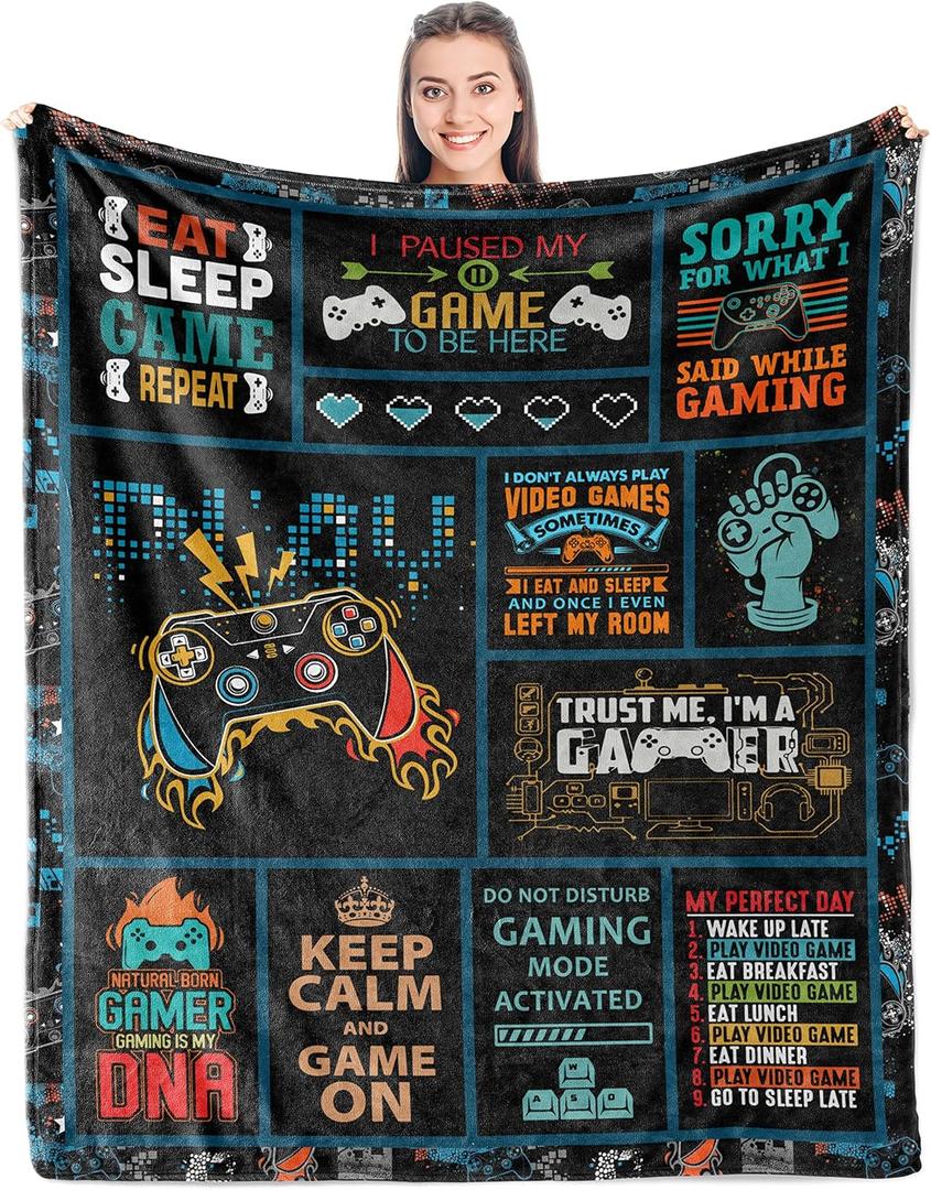 Gamer Gifts for Boys/Men/Girls/Women, Best Gaming Gifts for Video Game Lover, Game Room Decor for Gamers, Birthday Gameboy Blanket for Teens/Kids Soft Throw 50" x 60"