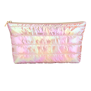 Hiroyuki Iridescent Makeup Bag, 14 inches Cosmetic Bag, Large Capacity Travel-Friendly Pouch (pink)