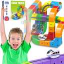 Electric Magnetic Train Track Set, 3D Anti-Gravity Flexible Race Tracks with Motorized Train and Traffic Signs, STEM Building Toy for Kids (51PCS)