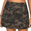 Floerns Women's Casual Split Hem High Waist Denim Skorts Skirt Shorts (Army Green Camo, Smal)l