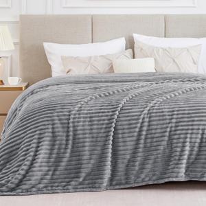 BEDELITE King Size Blanket for Bed, 300GSM Soft & Warm Fleece Blanket, Decorative and Giftable Striped Grey Blankets for Women, Men, 108"x90"