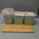 Tioncy Coffee Tea Sugar Container with Tray Set of 3 Airtight Metal Canister with Bamboo Lid Tray for Kitchen Counter Dining Room Farm House Kitchen Style Drink Station Organizer Set (Sage Green)