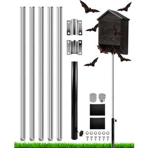 15 FT Telescoping Stainless Steel Purple Martin Bat House Pole Kit, Heavy Duty Adjustable 5-Section Pole Mount with Ground Socket, Bird Feeder Accessories for Outdoors (Silver)