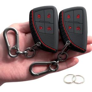 TANDRIVE 4-Button Key Fob Cover for 2023-2025 2026 Chevy Colorado Equinox Silverado GMC Canyon Sierra 2025 Honda Prologue, Silicone, 2-Pack, Red Button, Black