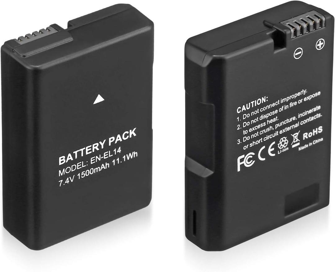 Magolin EN-EL14 EN EL14A Battery 2-Pack 1500mAh Li-ion Batteries Compatible with Nikon D3100 D3200 D3300 D3400 D3500 D5100 D5200 D5300 D5500 D5600 DF Coolpix P7000 P7100 P7700 P7800