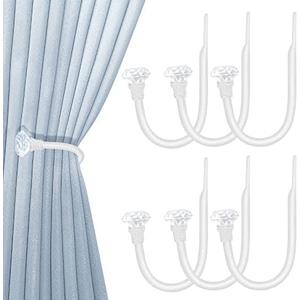 Hion Curtain Holdbacks White 6pcs, Curtain Tiebacks Wall Mounted Curtain Hooks Holders for Drapes
