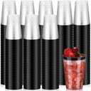 Patelai 100 Pcs 12 oz Plastic Disposable Cups 12 oz Plastic Glasses Clear Tumblers with Rim for Birthday Wedding Party Elegant Wine Coffee Cocktail Cups(Black)