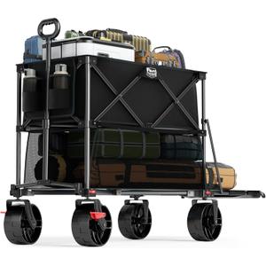 TIMBER RIDGE 400L Large Capacity Folding Double Decker Wagon with Brakes, 54" Extra Long Extender Wagon Cart, 450lbs Heavy Duty Collapsible Cart, All-Terrain Big Wheels for Camping, Sports, Shopping