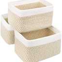 R RUNKA Small Cotton Rope Storage Basket Set of 3-11"x7"x7" Perfect Woven Baskets for Storage, Ideal Storage Baskets for Organizing Toys, Towels, and More - Baskets for Shelves（White & Mixed Camel) 3 Pcs