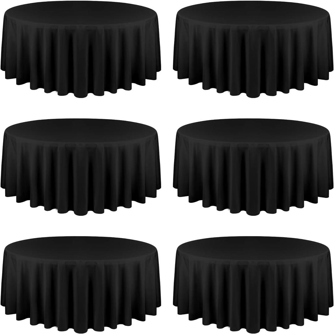 YMHPRIDE 6 Pack Black Tablecloths - 120 Inch Polyester Round Table Covers, Washable Fabric for Wedding, Party, Dining, Banquet (120 inch Round)