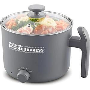 Elite Gourmet NOODLE EXPRESS Hot Pot, Prepare Ramen, Rice, Soups, Stews, Boil Water, Stainless-Steel Interior, Glass Lid, High/Low/Off Settings, Grey (1.3 Quarts)
