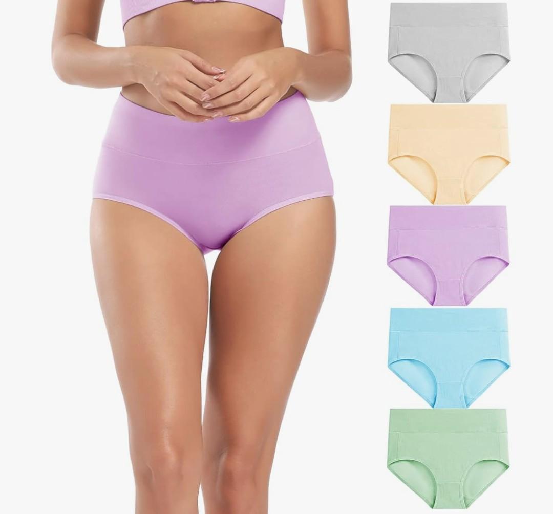 POKARLA Womens Cotton Underwear High Waist Full Coverage Briefs Soft Breathable Postpartum Panties Stretch Underpants 5 Pack, Size XL