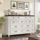 Jocoevol Farmhouse 9 Drawer Dresser, 54" Wide Cream Bedroom Dressers, Vintage Design Wide Dressers, Dresser for Bedroom with Natural Texture for Living Room, Hallway, 16.1"D x 53.5"W x 36.2"H