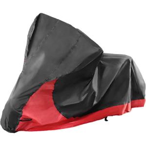 X AUTOHAUX 2 in 1 Motorcycle Cover Waterproof Protector for Harley Dyna Softail Fatboy FLFBS Heritage Classic FLHCS StreetBob Low Rider S Nightster Cruisers Models Black Red XL