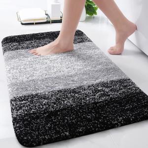 Arotive Microfiber Bathroom Rugs, Shaggy Soft and Absorbent Bath Rug, Non-Slip, Thick Plush Machine Washable Dry Bath Mats for Bathroom, Tub and Shower, 30x20, Black