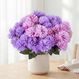12 Bundles(60 Blooms) Artificial Mums for Outdoor Spring Summer Decor, Silk Faux Chrysanthemums Fake Flowers Look Real UV Resistant for Yard Patio Porch, Indoor, Outside, Wedding Decorations