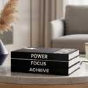 Gifts for Men, Dad, Boss - Motivational Office Desk Decor & Accessories - Black Faux Book Box for Hidden Storage of Cash & Photos - Modern Bookshelf Display (Set of 3, Achieve Focus Power)