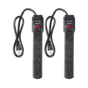 Amazon Basics 6-Outlet Surge Protector Power Strip with 200J Protection, Circuit Breaker, 2ft Extension Cord, Black, 2-Pack