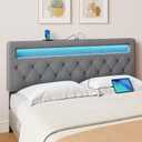 Headboard for Full Size Bed with LED Light, USB & Type C Post, Upholstered, Height Adjustable, Sturdy, Easy Assembly, Wall Mounted Head Boards Only, black