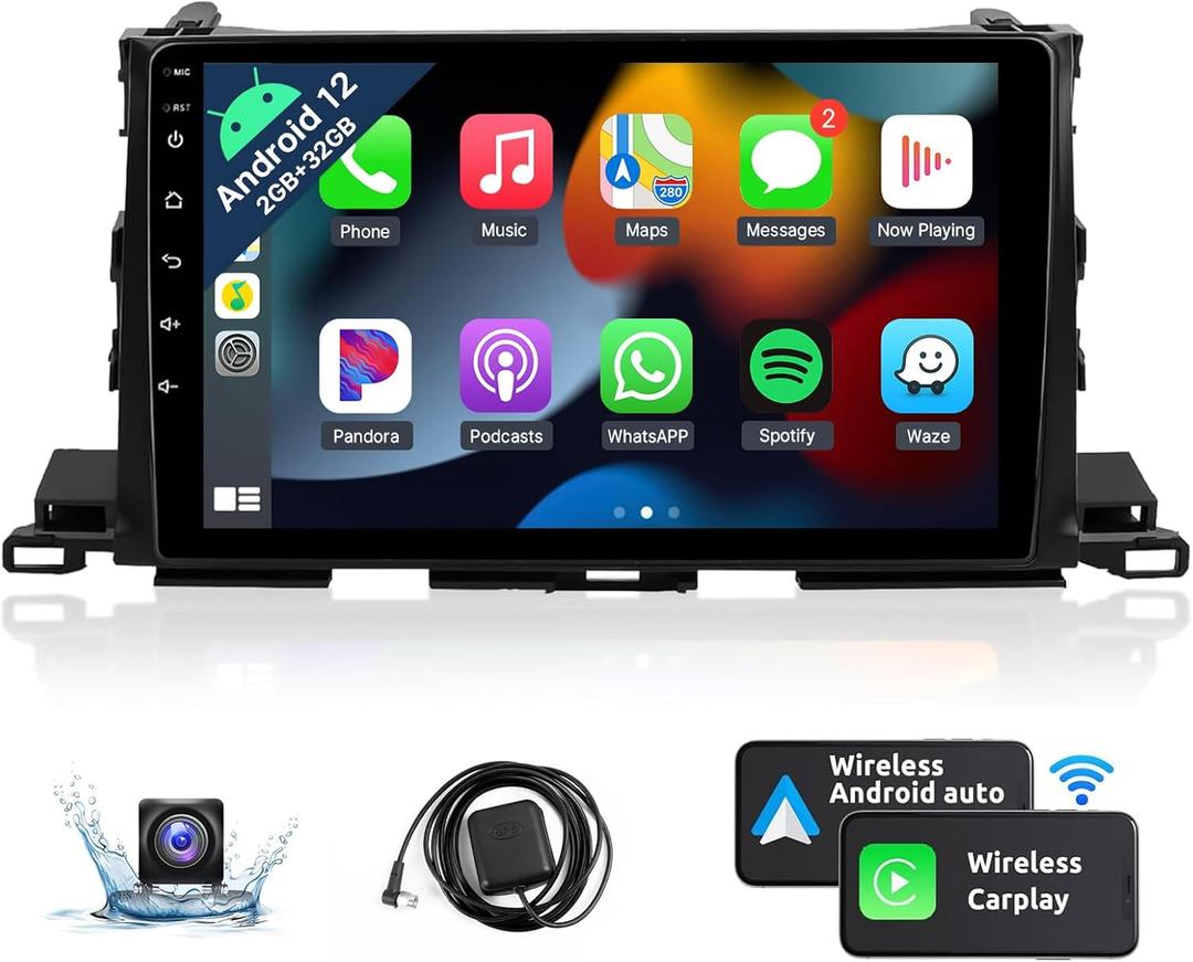 Naifay Android Car Radio for Toyota Highlander 2014-2019 with Wireless Carplay & Android Auto, 2+32G 10.1" IPS Touch Screen Car Stereo for Highlander with Bluetooth/GPS/WiFi/SWC/Split Screen/Camera