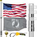 20FT Telescoping Flag Pole for Outside House, Extra Thick Telescopic Flagpole with USA Flag, Inground Outdoor Use, Camper RV, Residential & Commercial, Complete Hardware & Top Ball (Silver)