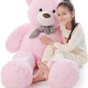 Poutmac 55 inch Giant Teddy Bear Stuffed Animal Big Plush Pink Teddy Bear Valentine's Gift for Girlfriend Soft Stuffed Bear Animals for Christmas,Birthday,Mother's Day (Pink, 55 inch)