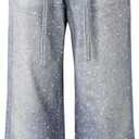 Men Baggy Rhinestone Jeans Wide Leg Denim Pants Vintage Sparkly Pearl Jeans Y2k Oversized Hip Hop Pants for Women L