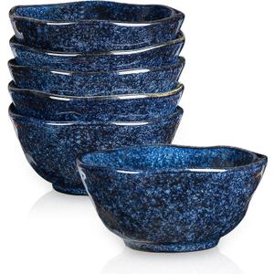 vicrays Ceramic Small Dessert Bowls Set - 10 oz, Set of 6, Microwave, Oven and Dishwasher Safe, for Rice, Ice Cream, Soup, Snacks, Cereal, Side Dishes, Kitchen Bowls Set (Starry Blue)