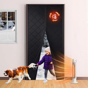 RYB HOME Magnetic Thermal Insulated Door Curtain for Winter Made of Thicken Cotton, Energy Saving Insulation Sreen Door Draft Stopper Cover Blanket for Living Room Doorway, W36xL82, Black, 1 Panel