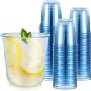 Ziliny 50 Pcs Disposable Stemless Glasses 12oz Crystal Plastic Wine Glasses Clear Classic Pet Cup for Meeting Weddings Birthdays Cocktail Christmas Party Supplies (Light Blue)