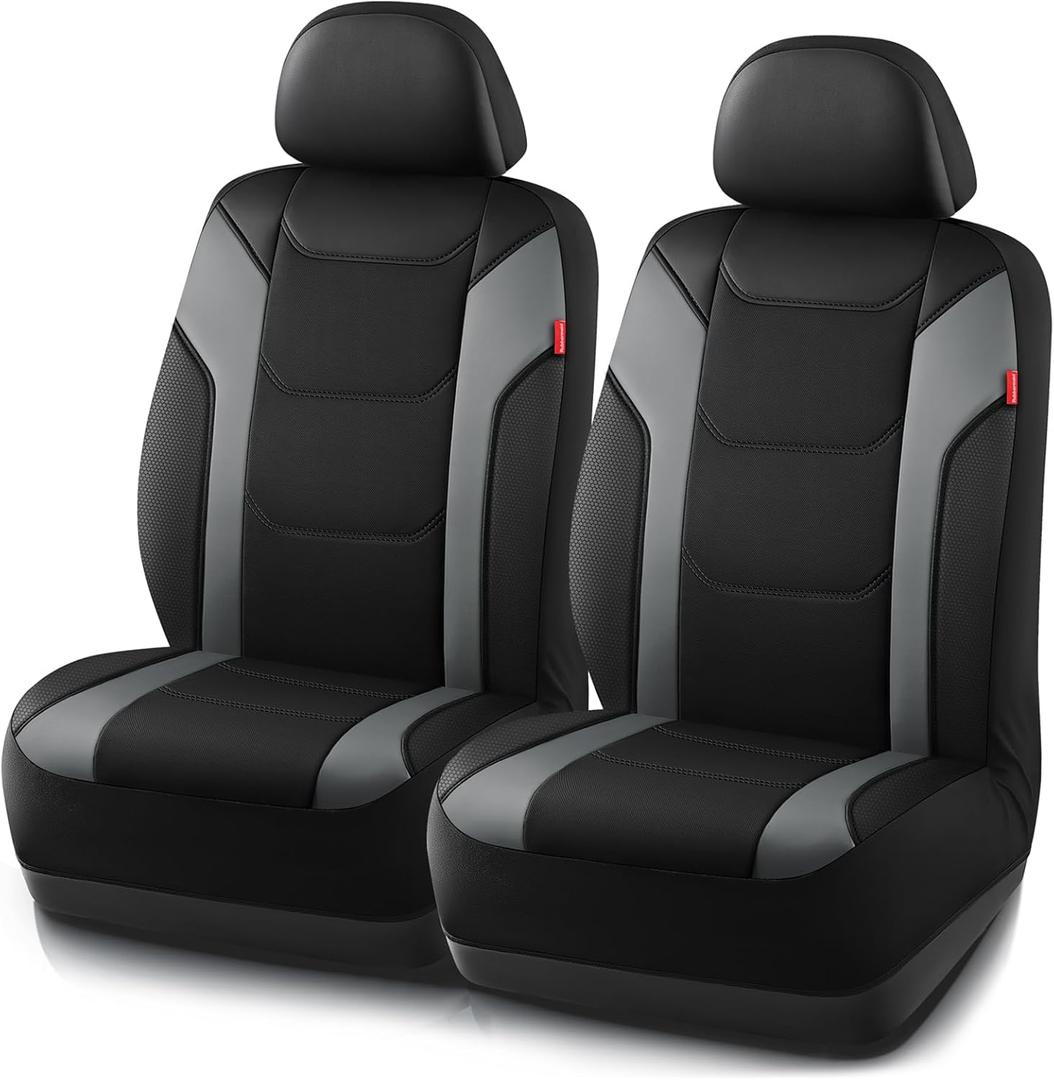 Rubbermaid Leather Car Seat Cover Universal Front Seat Cover, Airbag Compatible, Easy to Install, Water-Resistant and Durable Automotive Seat Cover for Cars, Trucks, SUVs, Vans Gray