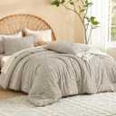 Litanika California King Size Comforter Set Oatmeal, Beige 3 Piece Cal King Boho Tufted Bedding, Khaki Oversized Farmhouse Bed Set with 2 Leaf Pattern Pillowcases104x96In