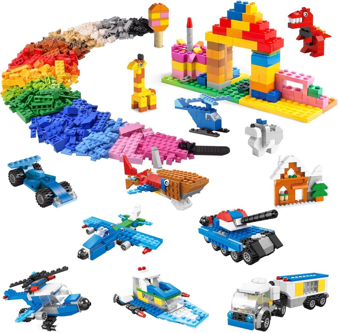 FUN LITTLE TOYS 1100 PCS Building Blocks for Kids 6-12, STEM Learning Bulk Bricks Set, 147 Shapes 17 Colors, Compatible with All Major Brands, Creative Educational Toy Gift