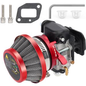 15mm Carburetor Upgrade Kit Air Filter Set Compatible with 2 Stroke 43cc 47cc 49cc Standup Gas Scooter ATV Quad Pocket Bike XG-550 BladeZ Moby X Red