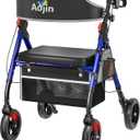 Lightweight Foldable Rollator Walkers with Seat for Seniors, 350 lb Capacity, 8'' Wheels, 17.7" Big Seat, 6-Position Adjustable Height, Ultralight Aluminum Frame Rolling Walker (Blue)