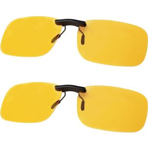 Night Driving Glasses Clip On Night Vision Glasses HD Polarized Yellow Lens Compact Fit Non-Flip Up, Anti Glare (A01 Yellow/2 Pack)