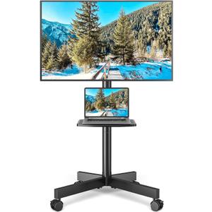 Rolling TV Stand with Shelf for 23-65 inch TVs up to 88lbs, Portable Mobile TV Cart with Silent Wheel, Tilt & Height Adjustable Universal Corner TV Stand for Bedroom, Living Room, Office (Black)