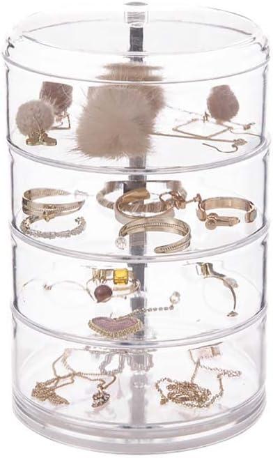 Clear Jewelry Box, Ring Earrings Necklace Bracelet Bangle Watch Jewelry Storage Box for Women, 4-Layer Rotating Travel Jewelry Tray Case with Lid,4.5 * 4.5 * 7 inch