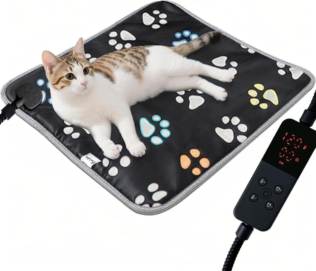 furrybaby Pet Heating Pad, Waterproof Dog Heating Pad Mat for Cat with Durable Anti-Bite Tube Indoor for Puppies Dogs Cats (1 Pack Black, 17 X 17in, Temp Adjustable)